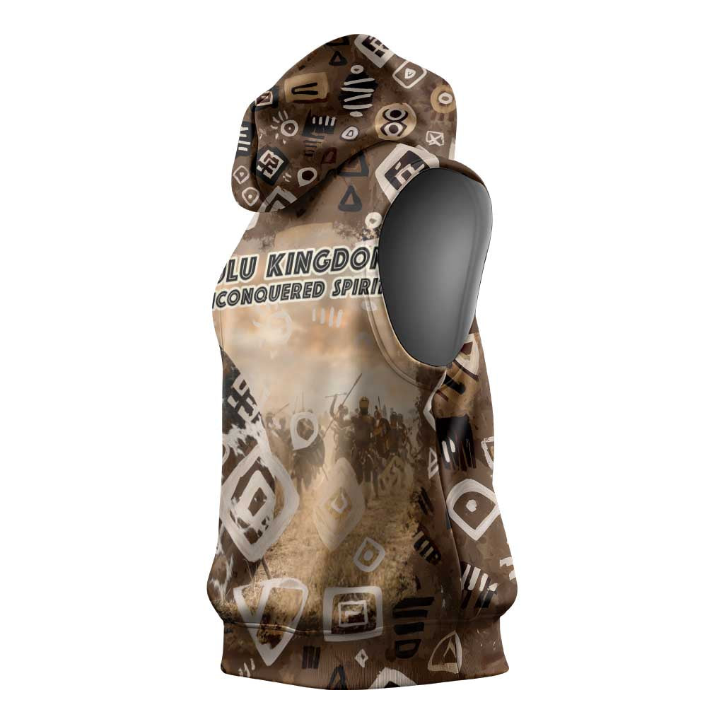 Shaka Zulu Sleeveless Hoodie Monochrome Portrait Zulu Kingdom Heritage Unconquered Spirit Warrior Legacy Theme - Wonder Print Shop
