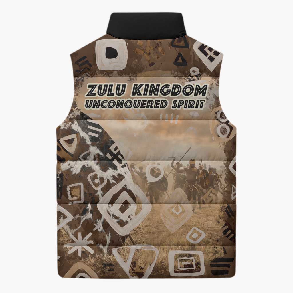Shaka Zulu Sleeveless Puffer Jacket Monochrome Portrait Zulu Kingdom Heritage Unconquered Spirit Warrior Legacy Theme - Wonder Print Shop