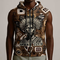 Shaka Zulu Sleeveless Zip Hoodie Monochrome Portrait Zulu Kingdom Heritage Unconquered Spirit Warrior Legacy Theme - Wonder Print Shop