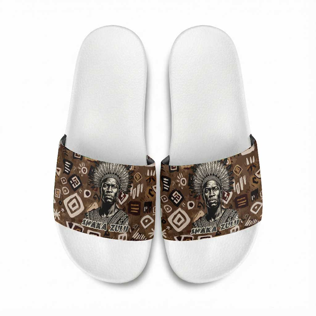 Shaka Zulu Slide Sandals Monochrome Portrait Zulu Kingdom Heritage Unconquered Spirit Warrior Legacy Theme - Wonder Print Shop