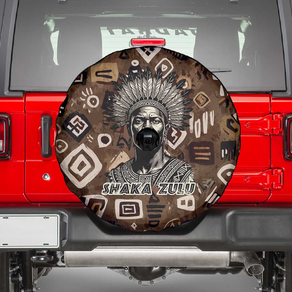 Shaka Zulu Spare Tire Cover Monochrome Portrait Zulu Kingdom Heritage Unconquered Spirit Warrior Legacy Theme - Wonder Print Shop