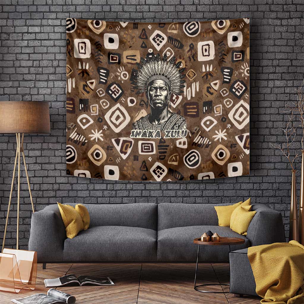 Shaka Zulu Tapestry Monochrome Portrait Zulu Kingdom Heritage Unconquered Spirit Warrior Legacy Theme - Wonder Print Shop
