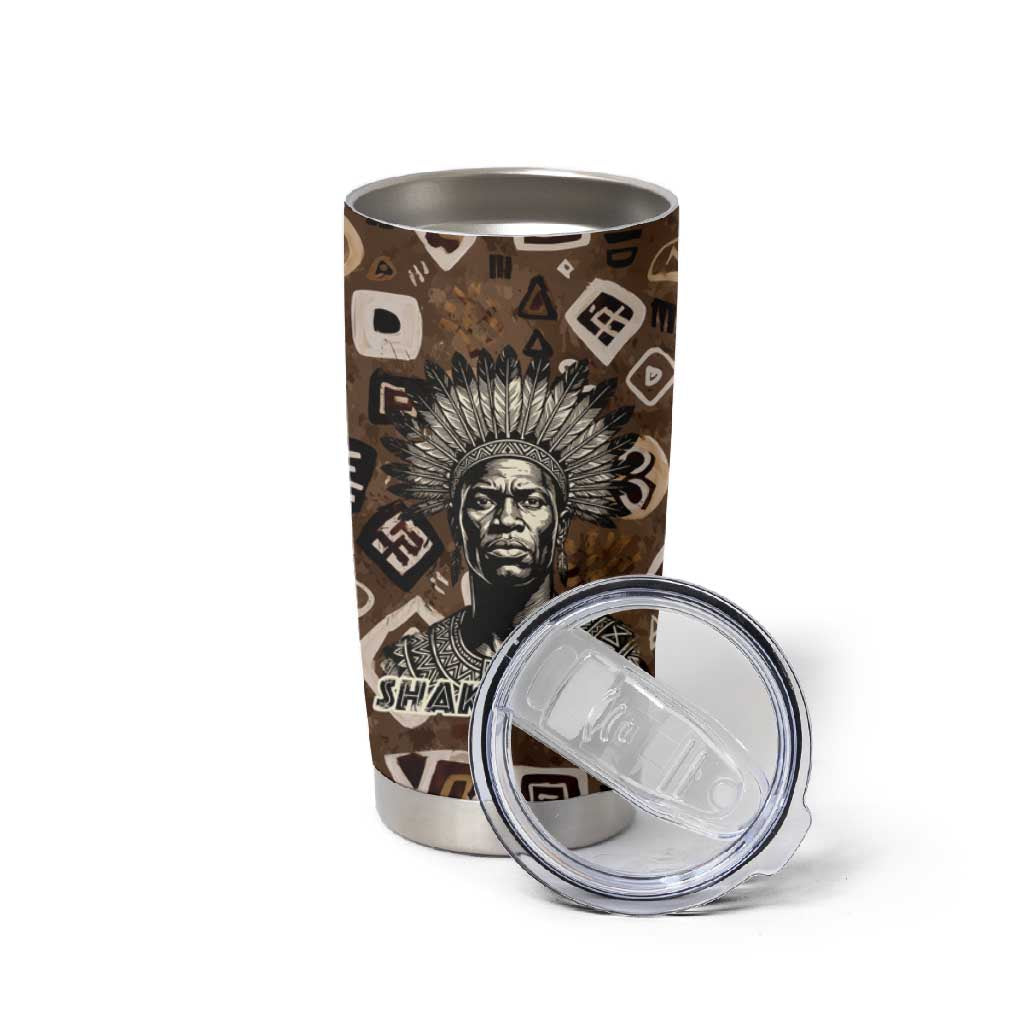Shaka Zulu Tumbler Cup Monochrome Portrait Zulu Kingdom Heritage Unconquered Spirit Warrior Legacy Theme - Wonder Print Shop