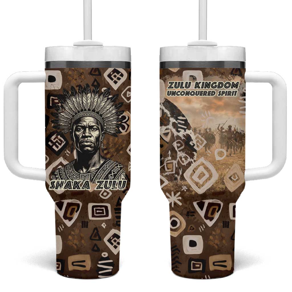 Shaka Zulu Tumbler With Handle Monochrome Portrait Zulu Kingdom Heritage Unconquered Spirit Warrior Legacy Theme - Wonder Print Shop