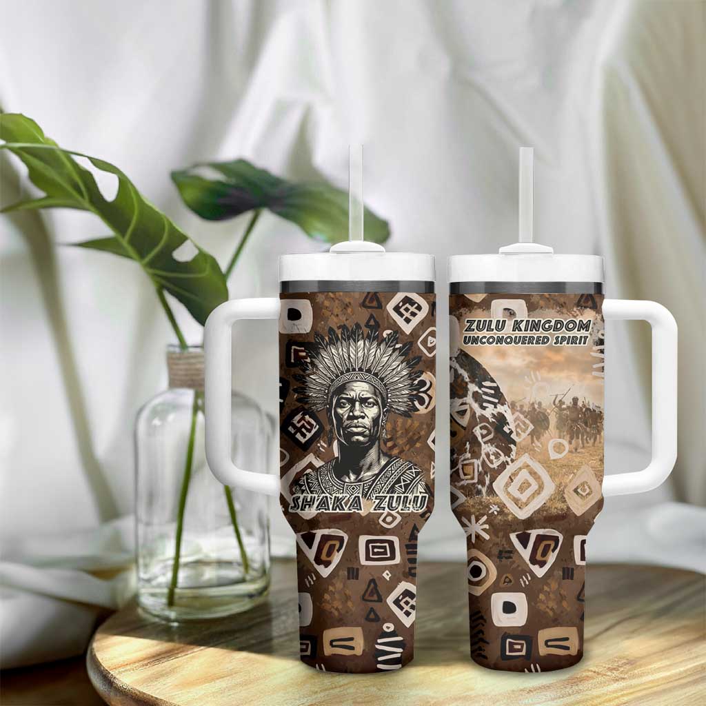 Shaka Zulu Tumbler With Handle Monochrome Portrait Zulu Kingdom Heritage Unconquered Spirit Warrior Legacy Theme - Wonder Print Shop