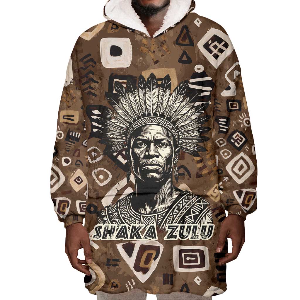 Shaka Zulu Wearable Blanket Hoodie Monochrome Portrait Zulu Kingdom Heritage Unconquered Spirit Warrior Legacy Theme - Wonder Print Shop