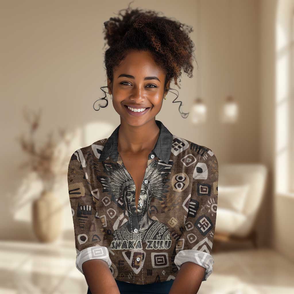 Shaka Zulu Women Casual Shirt Monochrome Portrait Zulu Kingdom Heritage Unconquered Spirit Warrior Legacy Theme - Wonder Print Shop
