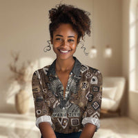 Shaka Zulu Women Casual Shirt Monochrome Portrait Zulu Kingdom Heritage Unconquered Spirit Warrior Legacy Theme - Wonder Print Shop