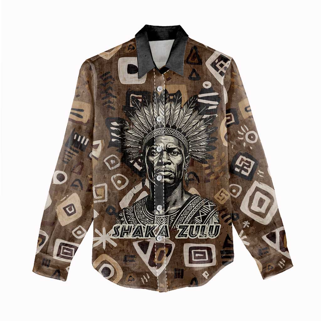 Shaka Zulu Women Casual Shirt Monochrome Portrait Zulu Kingdom Heritage Unconquered Spirit Warrior Legacy Theme - Wonder Print Shop