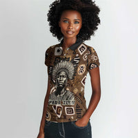 Shaka Zulu Women Polo Shirt Monochrome Portrait Zulu Kingdom Heritage Unconquered Spirit Warrior Legacy Theme - Wonder Print Shop