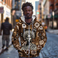 Shaka Zulu Zip Hoodie Monochrome Portrait Zulu Kingdom Heritage Unconquered Spirit Warrior Legacy Theme - Wonder Print Shop