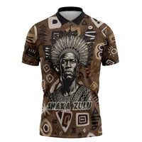 Shaka Zulu Zipper Polo Shirt Monochrome Portrait Zulu Kingdom Heritage Unconquered Spirit Warrior Legacy Theme - Wonder Print Shop