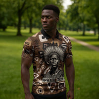 Shaka Zulu Zipper Polo Shirt Monochrome Portrait Zulu Kingdom Heritage Unconquered Spirit Warrior Legacy Theme - Wonder Print Shop