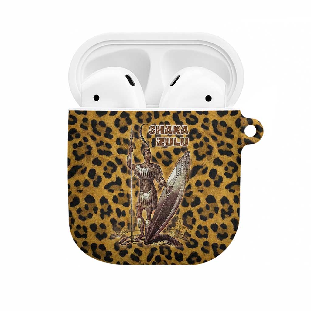 Shaka Zulu AirPods Case Leopard Print Design Traditional Warrior Spear and Shield Illustration Tribal King - Wonder Print Shop