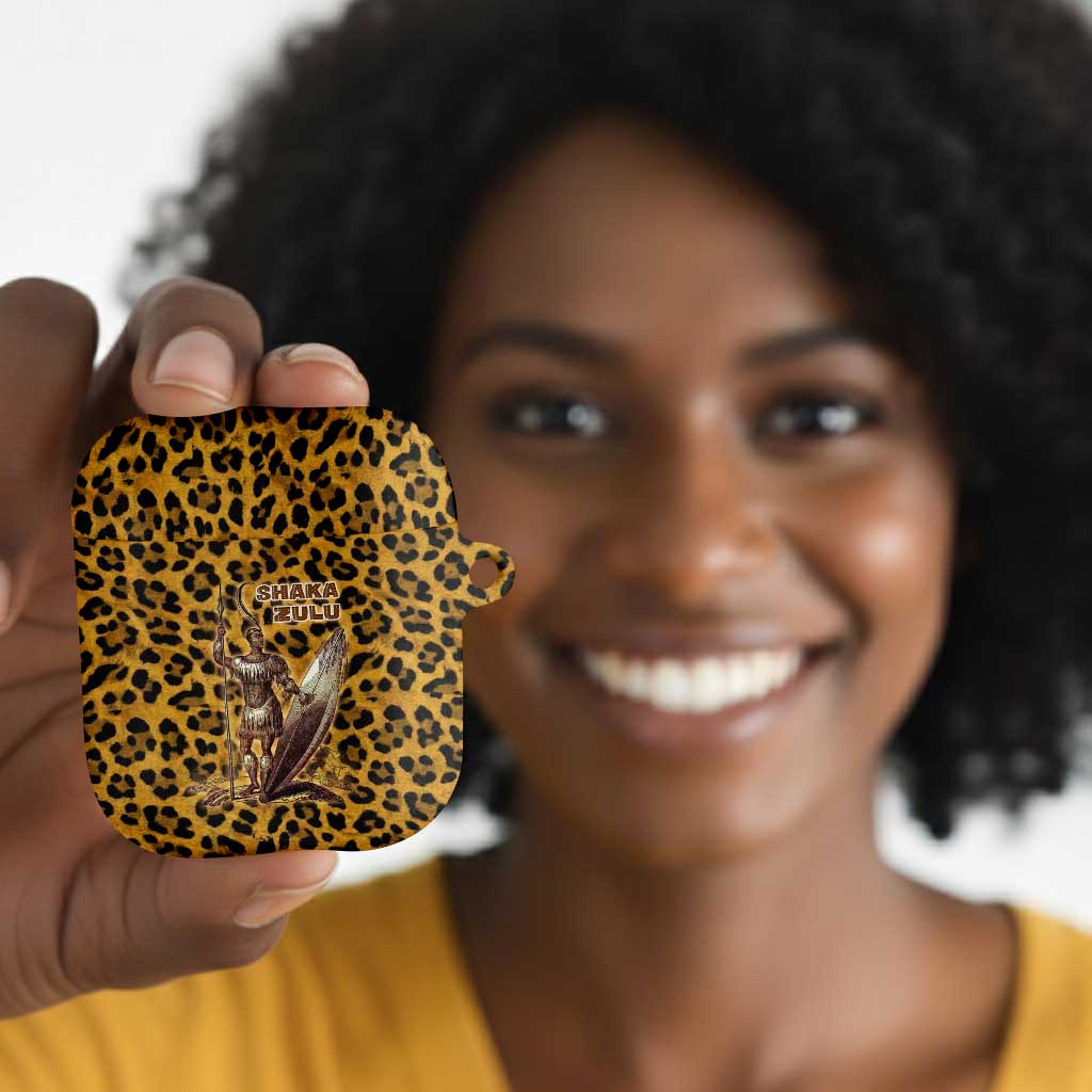 Shaka Zulu AirPods Case Leopard Print Design Traditional Warrior Spear and Shield Illustration Tribal King - Wonder Print Shop