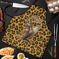 Shaka Zulu Apron Leopard Print Design Traditional Warrior Spear and Shield Illustration Tribal King - Wonder Print Shop