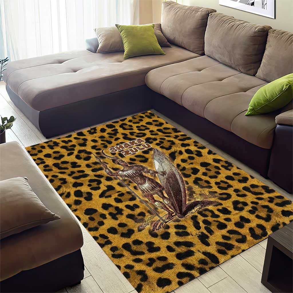 Shaka Zulu Area Rug Leopard Print Design Traditional Warrior Spear and Shield Illustration Tribal King - Wonder Print Shop