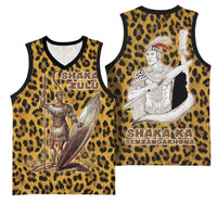 Shaka Zulu Basketball Jersey Leopard Print Design Traditional Warrior Spear and Shield Illustration Tribal King - Wonder Print Shop