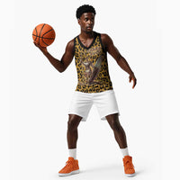 Shaka Zulu Basketball Jersey Leopard Print Design Traditional Warrior Spear and Shield Illustration Tribal King - Wonder Print Shop