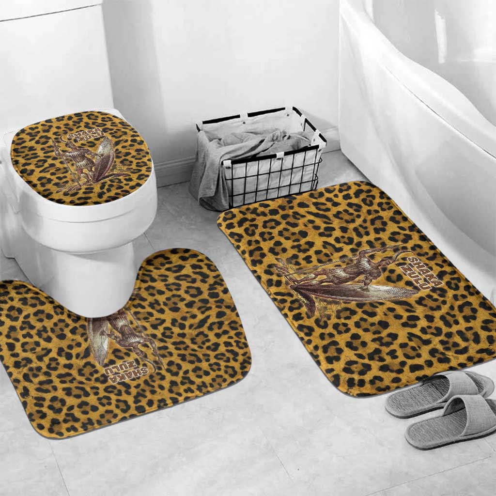 Shaka Zulu Bathroom Set Leopard Print Design Traditional Warrior Spear and Shield Illustration Tribal King - Wonder Print Shop
