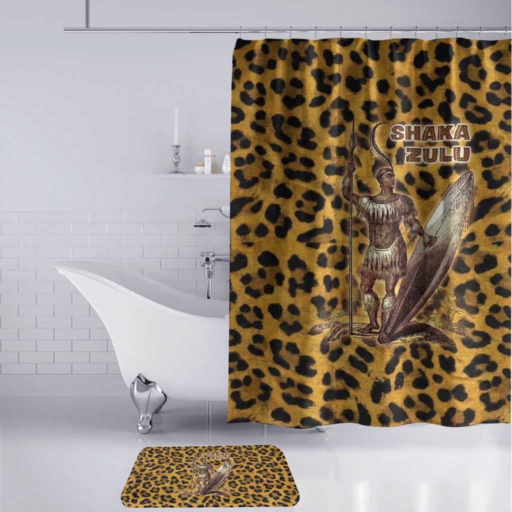 Shaka Zulu Bathroom Set Leopard Print Design Traditional Warrior Spear and Shield Illustration Tribal King - Wonder Print Shop