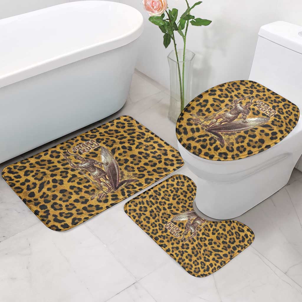 Shaka Zulu Bathroom Set Leopard Print Design Traditional Warrior Spear and Shield Illustration Tribal King - Wonder Print Shop