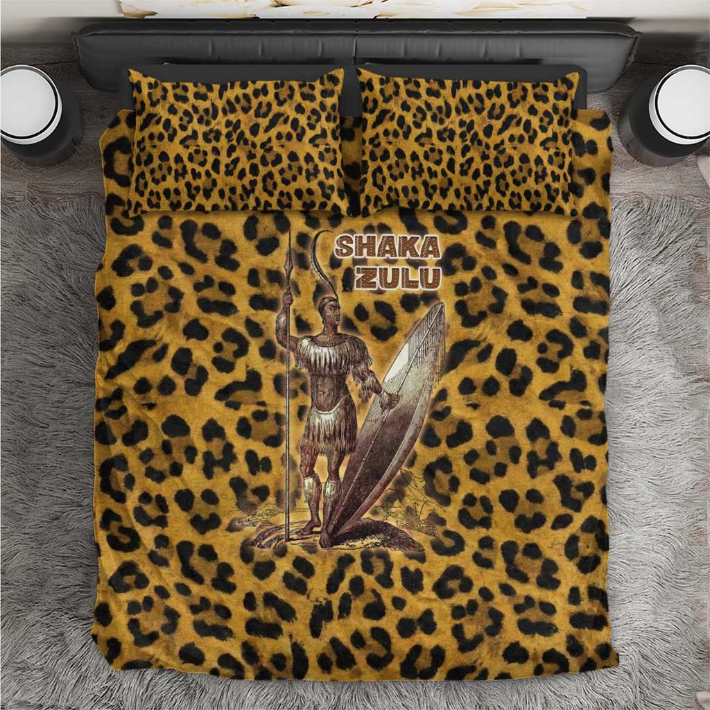 Shaka Zulu Bedding Set Leopard Print Design Traditional Warrior Spear and Shield Illustration Tribal King - Wonder Print Shop