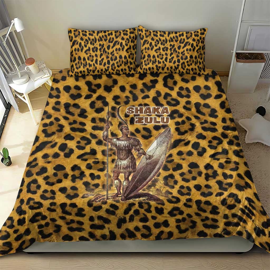 Shaka Zulu Bedding Set Leopard Print Design Traditional Warrior Spear and Shield Illustration Tribal King - Wonder Print Shop