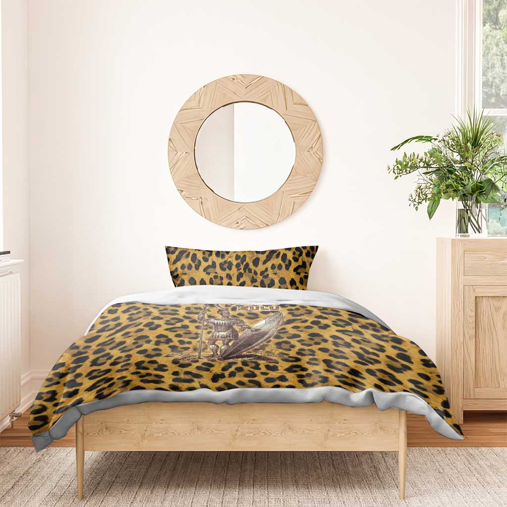 Shaka Zulu Bedding Set Leopard Print Design Traditional Warrior Spear and Shield Illustration Tribal King - Wonder Print Shop