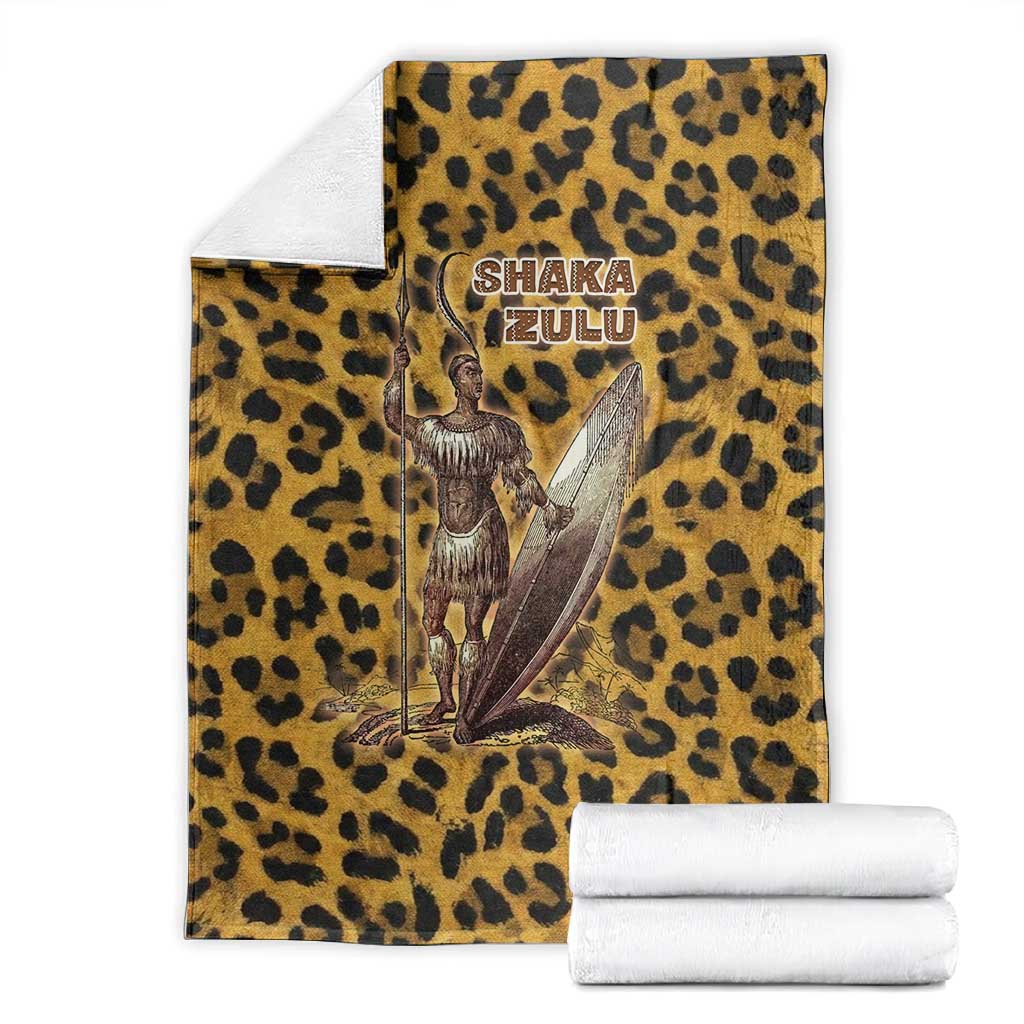 Shaka Zulu Blanket Leopard Print Design Traditional Warrior Spear and Shield Illustration Tribal King - Wonder Print Shop