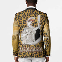 Shaka Zulu Blazer Leopard Print Design Traditional Warrior Spear and Shield Illustration Tribal King - Wonder Print Shop