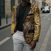 Shaka Zulu Blazer Leopard Print Design Traditional Warrior Spear and Shield Illustration Tribal King - Wonder Print Shop