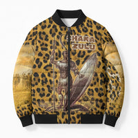 Shaka Zulu Bomber Puffer Jacket Leopard Print Design Traditional Warrior Spear and Shield Illustration Tribal King - Wonder Print Shop