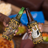 Shaka Zulu 4 in 1 Can Cooler Tumbler Leopard Print Design Traditional Warrior Spear and Shield Illustration Tribal King - Wonder Print Shop