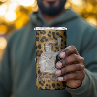 Shaka Zulu 4 in 1 Can Cooler Tumbler Leopard Print Design Traditional Warrior Spear and Shield Illustration Tribal King - Wonder Print Shop
