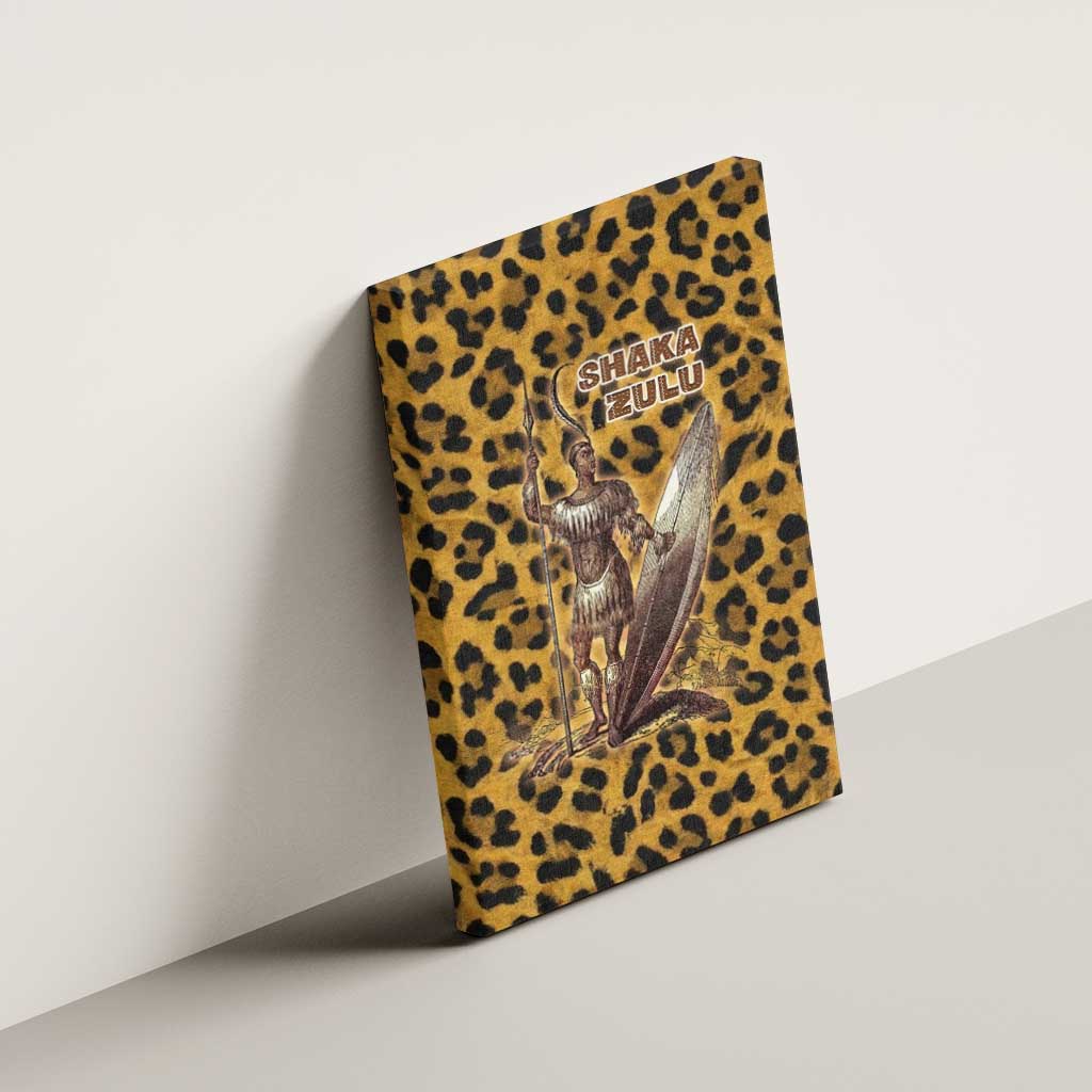 Shaka Zulu Canvas Wall Art Leopard Print Design Traditional Warrior Spear and Shield Illustration Tribal King - Wonder Print Shop
