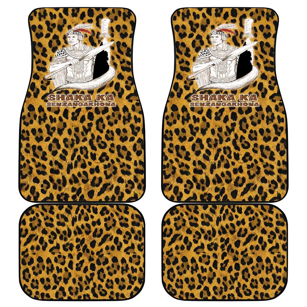 Shaka Zulu Car Mats Leopard Print Design Traditional Warrior Spear and Shield Illustration Tribal King - Wonder Print Shop