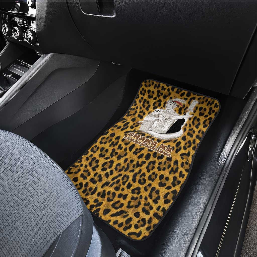 Shaka Zulu Car Mats Leopard Print Design Traditional Warrior Spear and Shield Illustration Tribal King - Wonder Print Shop