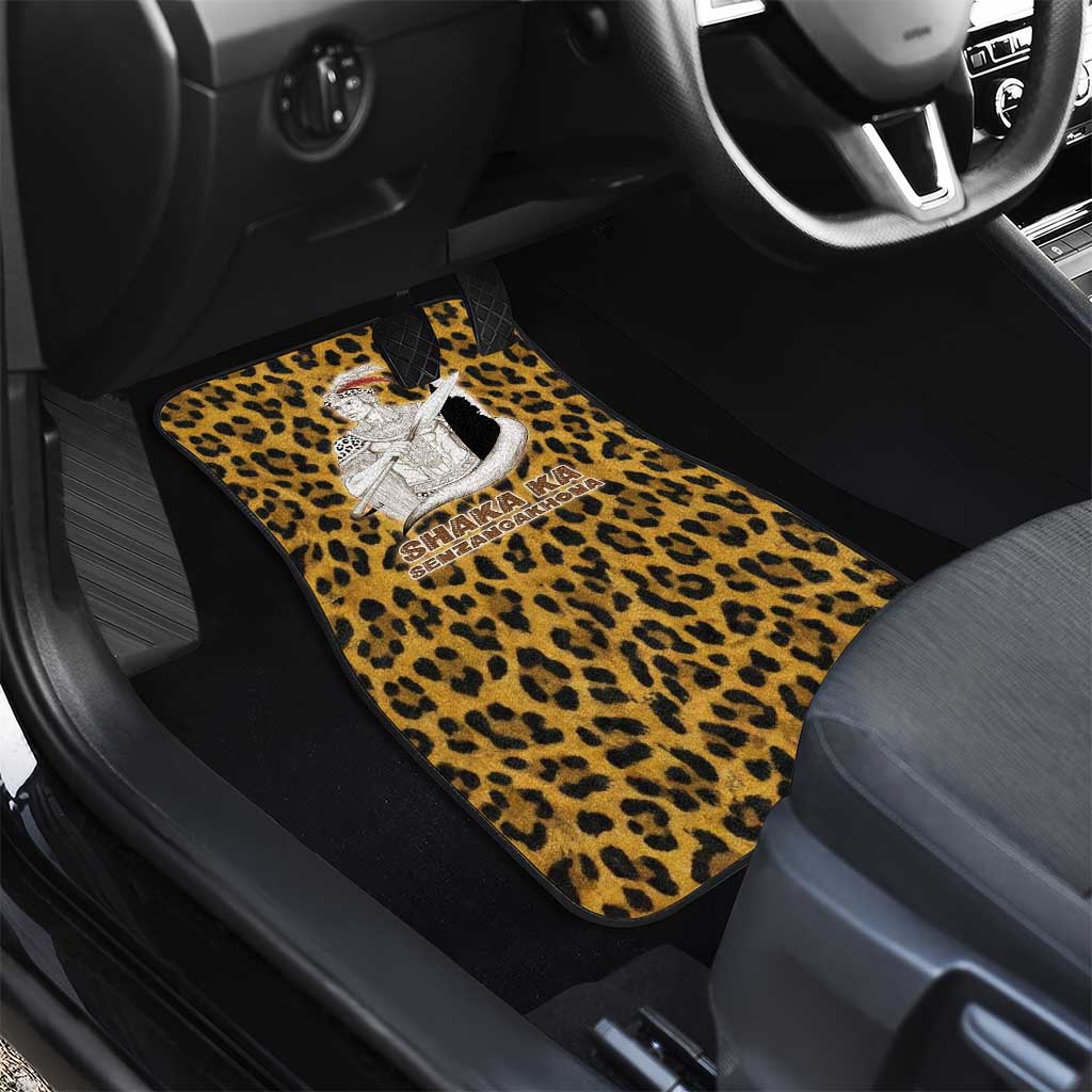Shaka Zulu Car Mats Leopard Print Design Traditional Warrior Spear and Shield Illustration Tribal King - Wonder Print Shop