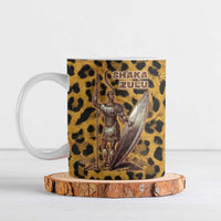 Shaka Zulu Ceramic Mug Leopard Print Design Traditional Warrior Spear and Shield Illustration Tribal King - Wonder Print Shop