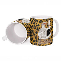 Shaka Zulu Ceramic Mug Leopard Print Design Traditional Warrior Spear and Shield Illustration Tribal King - Wonder Print Shop
