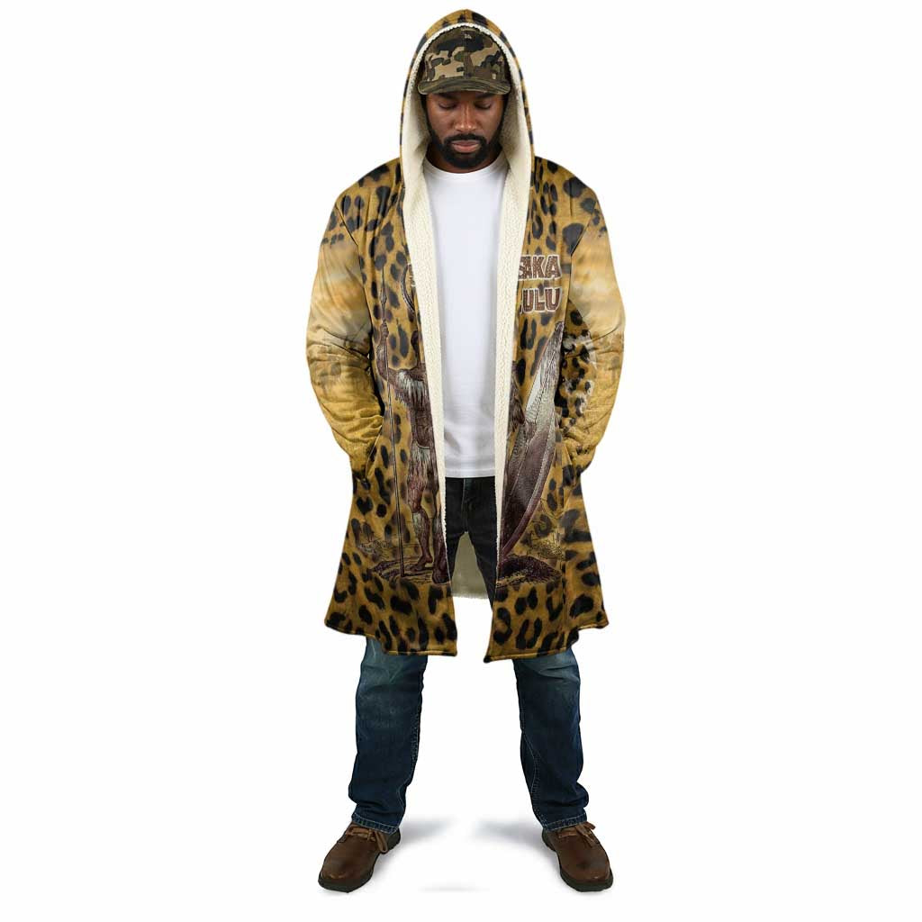 Shaka Zulu Cloak Leopard Print Design Traditional Warrior Spear and Shield Illustration Tribal King - Wonder Print Shop