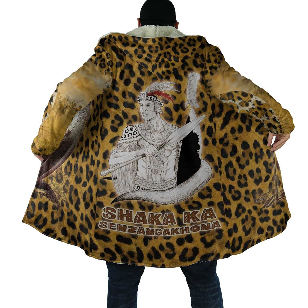 Shaka Zulu Cloak Leopard Print Design Traditional Warrior Spear and Shield Illustration Tribal King - Wonder Print Shop