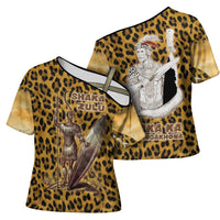 Shaka Zulu Cross Shoulder Shirt Leopard Print Design Traditional Warrior Spear and Shield Illustration Tribal King - Wonder Print Shop