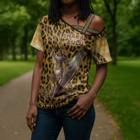 Shaka Zulu Cross Shoulder Shirt Leopard Print Design Traditional Warrior Spear and Shield Illustration Tribal King - Wonder Print Shop