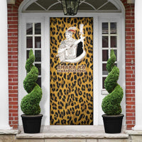 Shaka Zulu Door Cover Leopard Print Design Traditional Warrior Spear and Shield Illustration Tribal King - Wonder Print Shop