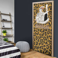 Shaka Zulu Door Cover Leopard Print Design Traditional Warrior Spear and Shield Illustration Tribal King - Wonder Print Shop