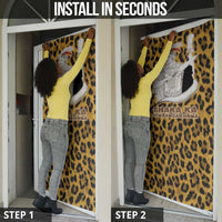 Shaka Zulu Door Cover Leopard Print Design Traditional Warrior Spear and Shield Illustration Tribal King - Wonder Print Shop