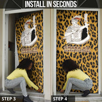 Shaka Zulu Door Cover Leopard Print Design Traditional Warrior Spear and Shield Illustration Tribal King - Wonder Print Shop