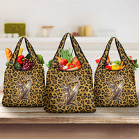 Shaka Zulu Grocery Bag Leopard Print Design Traditional Warrior Spear and Shield Illustration Tribal King - Wonder Print Shop